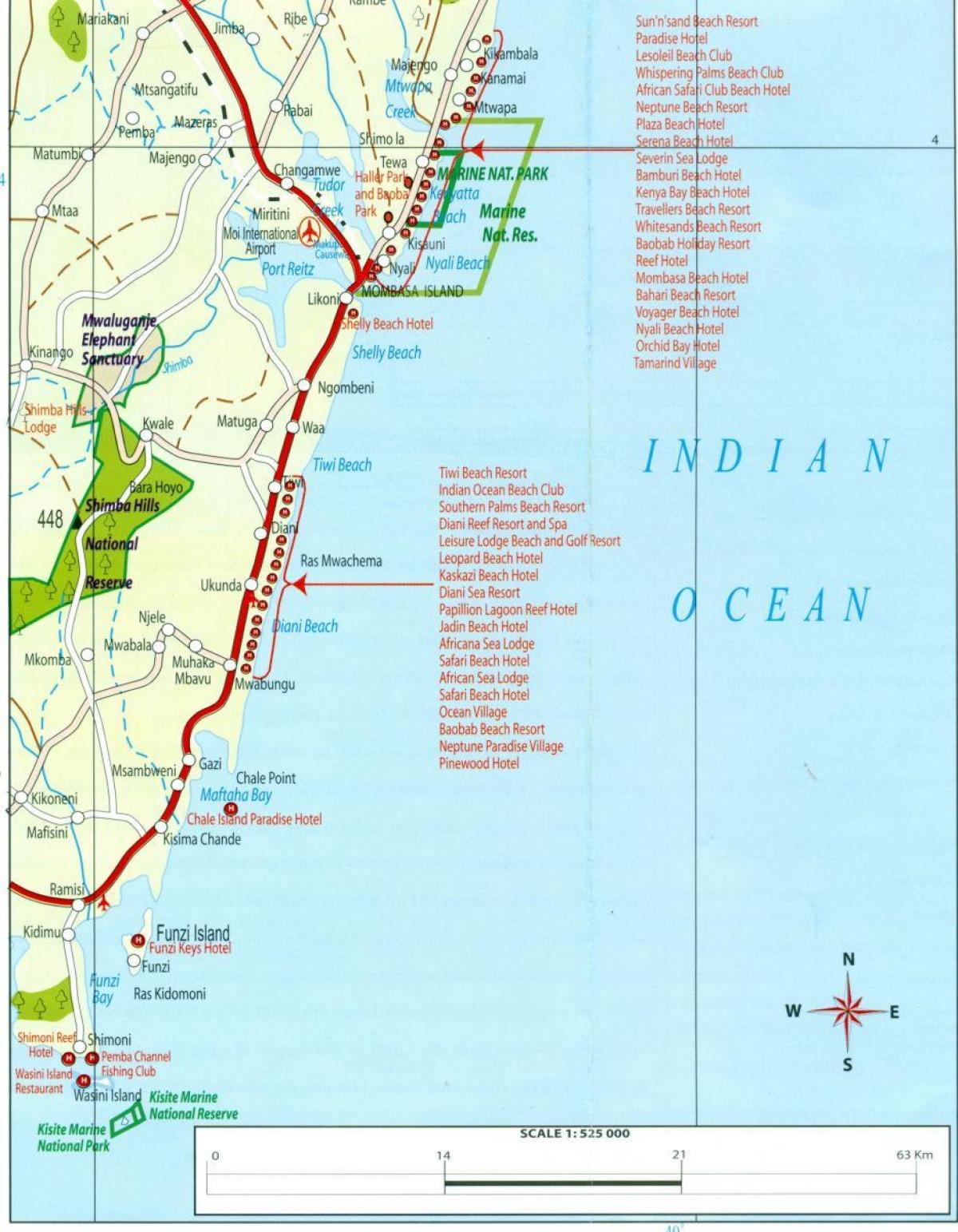 kartta Kenian rannikolla