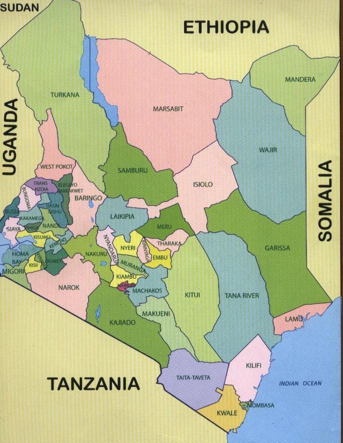 uusi kartta Kenian maakunnat