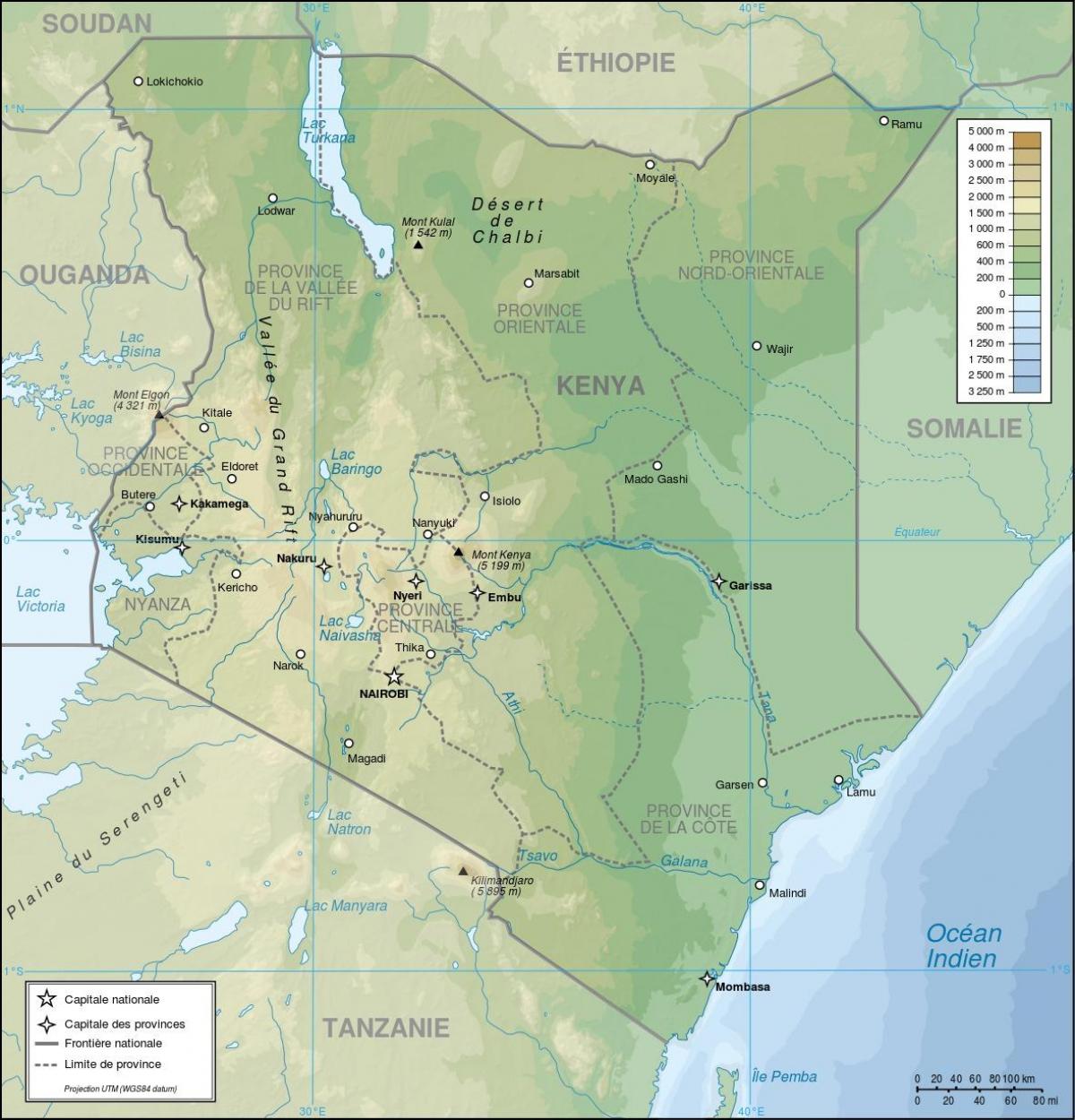 Kenia topografinen kartta - Kenia helpotus kartta (Itä - Afrikka ja afrikan)