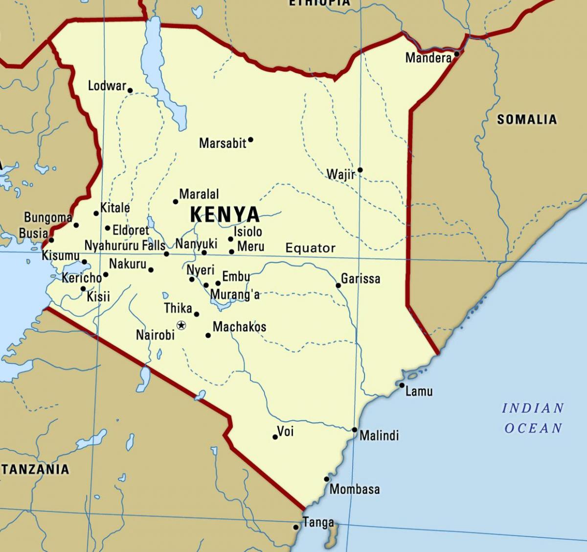 kartta Kenian kaupungit