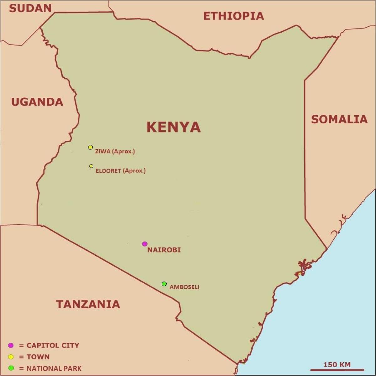 Yksinkertainen kartta Kenia - Kartta, yksinkertainen kartta Kenia (Itä -  Afrikka ja afrikan)