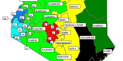 Kartta 47 maakunnat Keniassa 