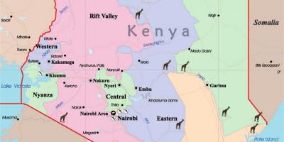 Kartta Kenian osoittaa suurimmissa kaupungeissa